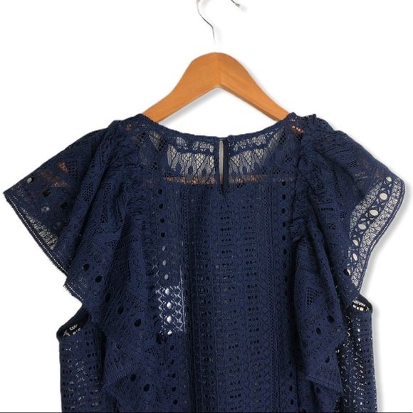 BCBGMaxAzria Nishka Dark Navy Ruffle Lace Top NWT - Picture 6 of 13